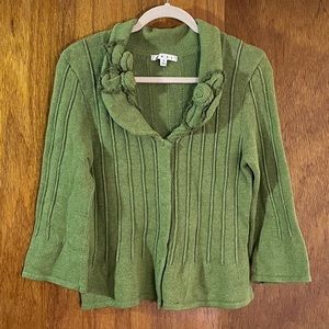 Green Sweater with Floral Collar